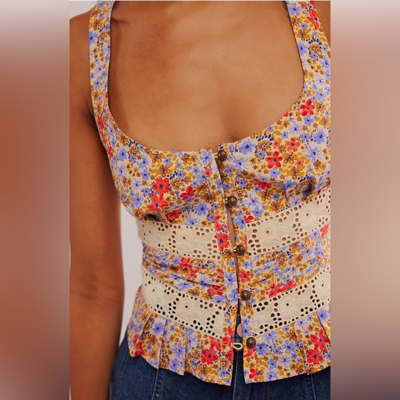 FREE PEOPLE REVOLVE Kiana Lace Tank Printed in Coral Combo SZ M boho festival - Picture 4 of 11